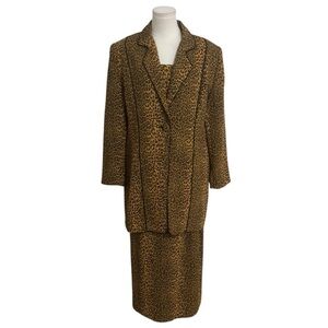 LILY & TAYLOR Leopard Print Blazer Jacket Skirt Set Suit Size 14 12 Vintage Gold